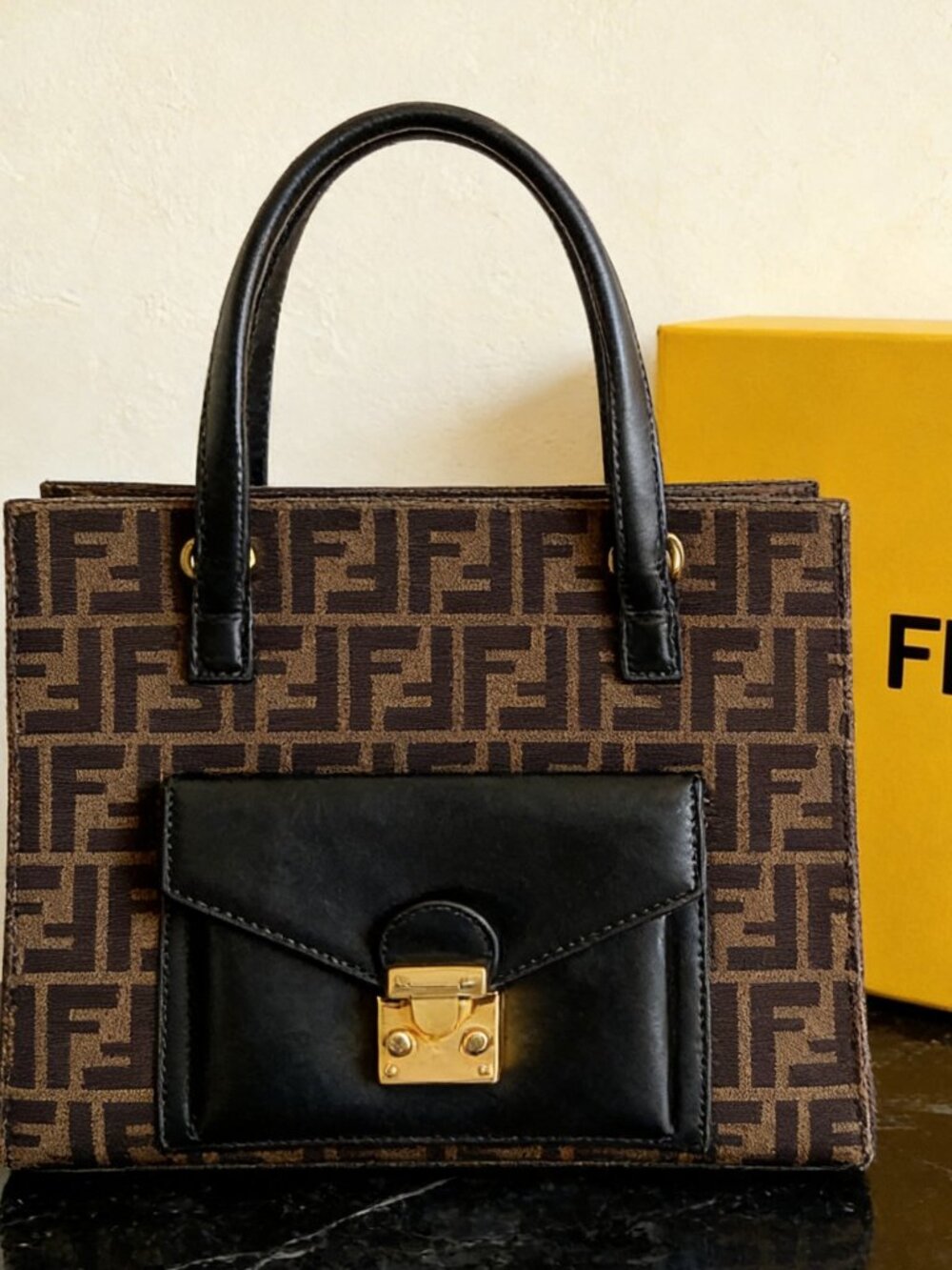 Fendi Vintage Zucca Flip Lock Tote
